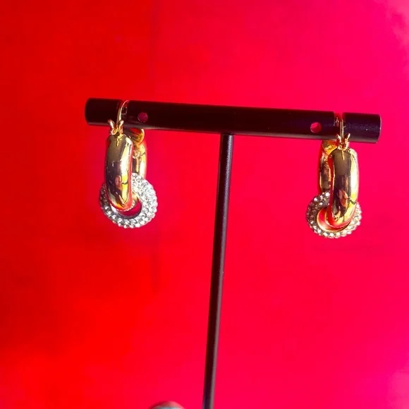 Versatile 1-inch hinge Gold Hoops with (removable crystals) Earrings - Picture 3 of 5